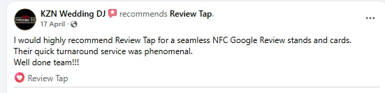 Facebook recommendation for ReviewTap from a customer