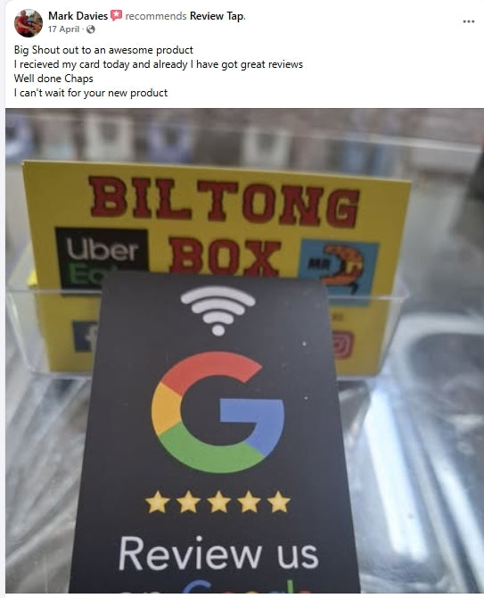 Facebook recommendation for ReviewTap from a customer